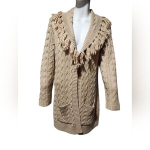 Chico's Beige Fringed Cable Knit Cardigan